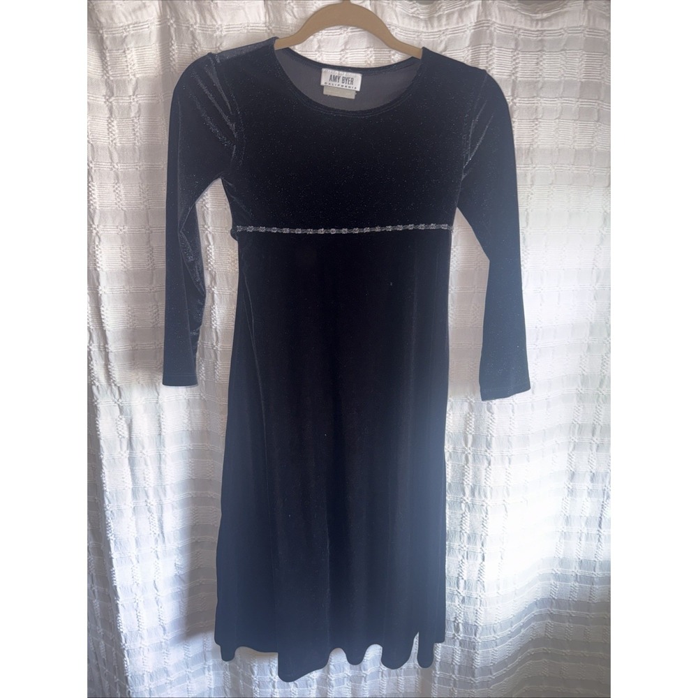 Vintage Amy‎ Byer Dress Kids Y2K 1990s Velvet Size 8 Sparkle Tie Back Whimsygoth